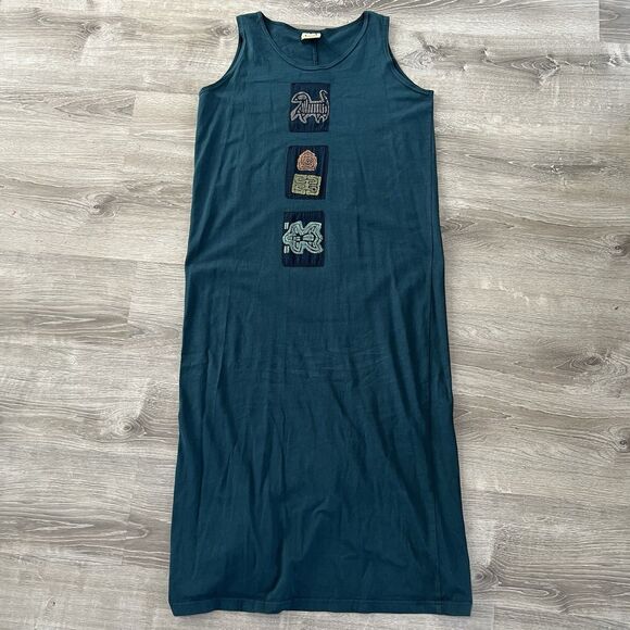 Vintage Blue Cactus Tank Top Maxi Dress Womens Size XL Blue Tribal Native USA - Picture 1 of 10